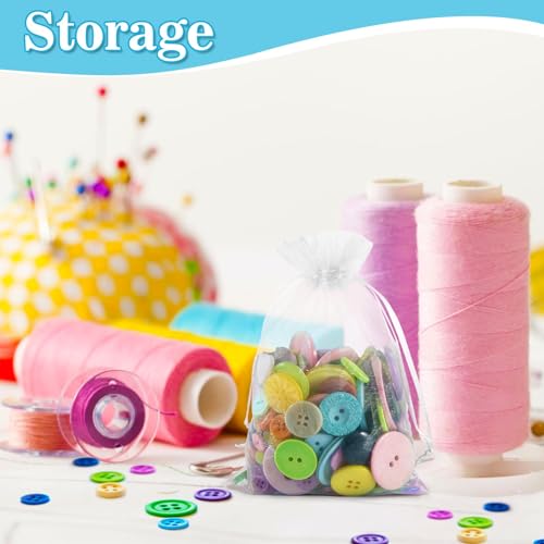 Image of Sukh 100PCS Organza Bags 4 inchx6 inch - Small Organza Sachet Jewelry Gift Favor Bags Drawstring Mesh Bags Gifts Valentines Wedding Eid Mubarak Halloween Eve Christmas New Year Party Candy Fruit Wrap Bulk White