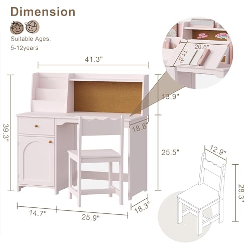 Image of Treocho Kids Study Desk and Chair Set with Tiltable Desktop for 5-12