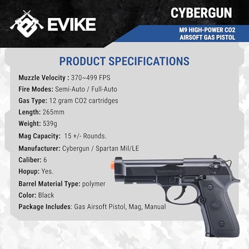 Evike Airsoft - Win Gun High Power M9 CO2 Powered Airsoft Gas Airsoft Pistol - Black