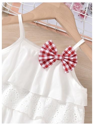 MakeMeChic Toddler Baby girls 2 Piece Plaid Bow Cute Outfit Eyelet Embroidery Ruffle Tiered Cami Top and Shorts Set3