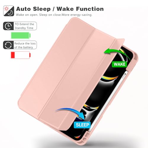 Image of ZryXal New iPad Pro 13 Inch Case (M5) 2025 / (M4) 2024 with Pencil Holder, Smart iPad Case [Support Pencil Pro and Pencil (USB-C)], Support Touch ID and Auto Wake /Sleep (Rose Gold)