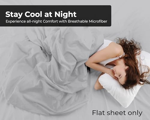 Image of Royale Linens Full Flat Sheet - Ultra Soft Brushed 1800 Microfiber Flat Sheets Only - Wrinkle Free & Stain Resistant - Hotel Quality Top Sheet for Bed (Full, Silver)