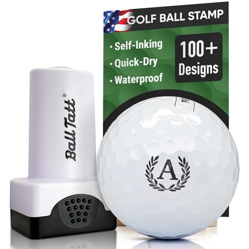 Ball Tatt - Golf Ball Stamp - Self-Inking Marker - Quick-Dry Permanent Marking Tool, No Leaks or Refills, Reusable & Waterproof Golfing Stamper - Ideal Gift for Golfers, Men, Retirement (A Monogram)