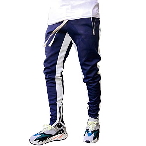 VANVENE Herren Jogginghose Trainningshose Baumwolle Fitness Slim Fit Sweatpants Blue/White XL Cover