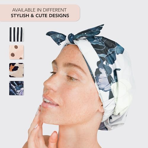 Image of Kitsch Luxury Shower Cap for Women - Waterproof and Mold Resistant, Reusable Shower Caps (Floral)