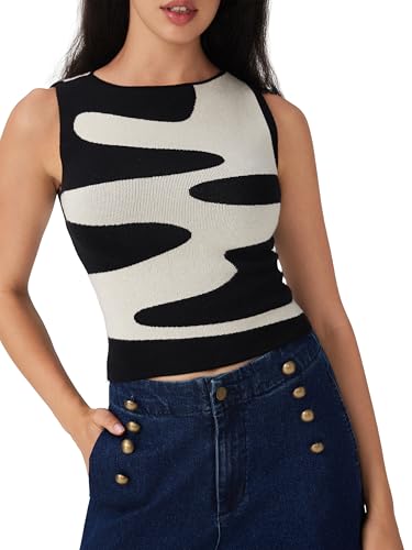 CIDER Sleeveless Knit Tank Top Going Out Y2k Wave Pattern3