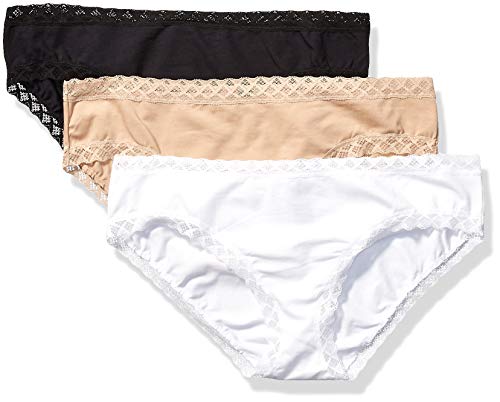 Natori Women s Bliss: Girl Brief 3 Pack Pant, Black Caffe White, Medium