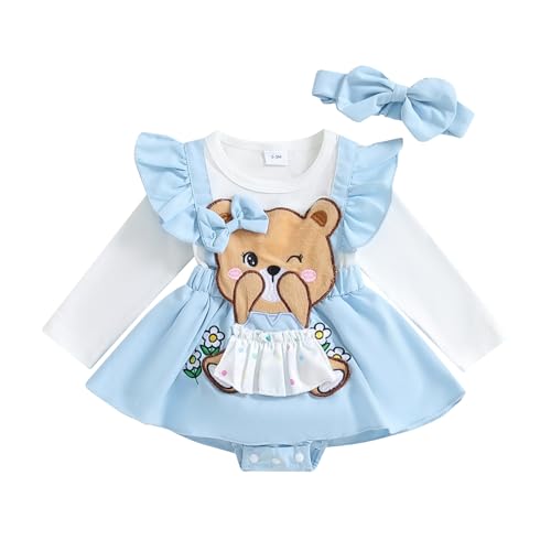 Image of Shejingb Newborn Baby Girl Clothes Cute Little Bee Romper Dress Ruffle Sleeve Stripe Bodysuit + Headband Fall Winter Outfit