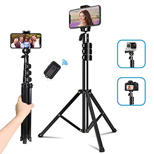 QITELE Selfie Stick Tripod, QITELE 51" Extendable Cell Phone Tripod with Wireless Bluetooth Remote for iPhone, Android Phone & Cameras, Premium Aluminum Alloy, Lightweight.