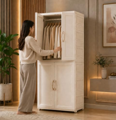Image of LERIMO Plastic Wardrobe for Clothes | Portable Foldable Wardrobe Almirah for Bedroom | Kids & Baby Clothes Storage Cupboard | Collapsible Plastic Storage Cabinet | Almirah for Kids Clothes