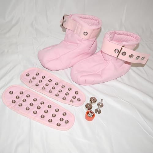 Abschließbare ABDL Baumwoll Booties – BDSM Fetisch Schuhe mit Spike-Einlagen & Magnetschloss – Weiche Fußfesseln Unisex für Klinik, Bondage & Rollenspiele