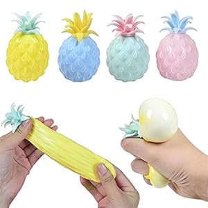 Ananas Stressbal, 4 stks Anti-angst Fruit Squeeze Speelgoed, Grappige Druivenbal Speelgoed Set, voor Adhd Kinderen…