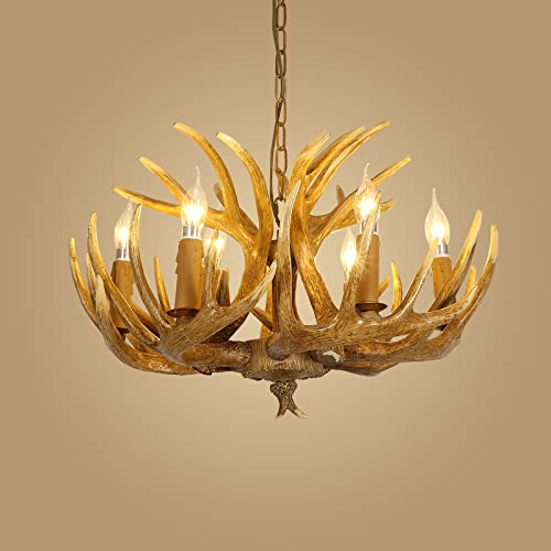 Zhuyilong Antler Chandelier 6 Lights, 26 Inch Brown Antlers Chandeliers Lighting, Rustic Vintage Deer Horn Pendant Light, Countryside Antler Light Fixtures For Kitchen Living Room, Bar, Cafe, Bedroom #TOP3