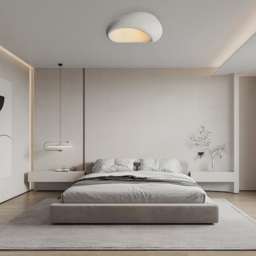DOCJX Lampa Sufitowa Inspirowana Stylem Wabi-sabi, Ręcznie Robiona, Nowoczesna Lampa Sufitowa Z Naturalną Fakturą Lnu, Ściemnialna Lampa Sufitowa LED Do Salonu, Sypialni I Przedpokoju(White,60CM)
