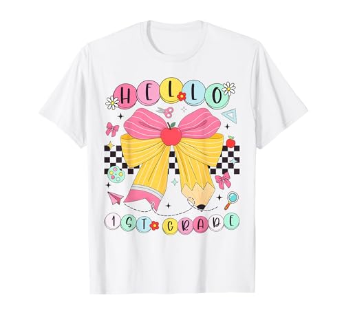Back to School First Grade Coquette Pencil Bow Girl Teacher T-Shirt