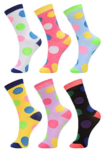 DARESAY Womens Girls Crew Socks Funny Novelty Colorful Cute Patterned Casual Socks, Balls Print - 6-Pack
