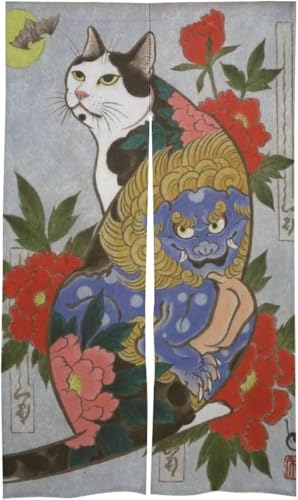 のれん 暖簾 間仕切り 和風 浮世絵 猫柄 ドアカーテン 目隠し 玄関カーテン 断熱防寒 部屋仕切り 壁掛け 四季兼用 簡単取り付け プライバシー保護 遮光 リビングルーム 飲食店 出入り口 洗面所 86 X 143cm