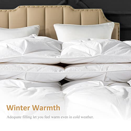 Cosybay Pinch Pleat Cotton White Goose Down Feather Comforter Filled With Feather & Down – Pintuck Heavyweight Duvet Insert Luxurious Hotel Bedding Comforter – Queen Size (90X90 Inch) #TOP4