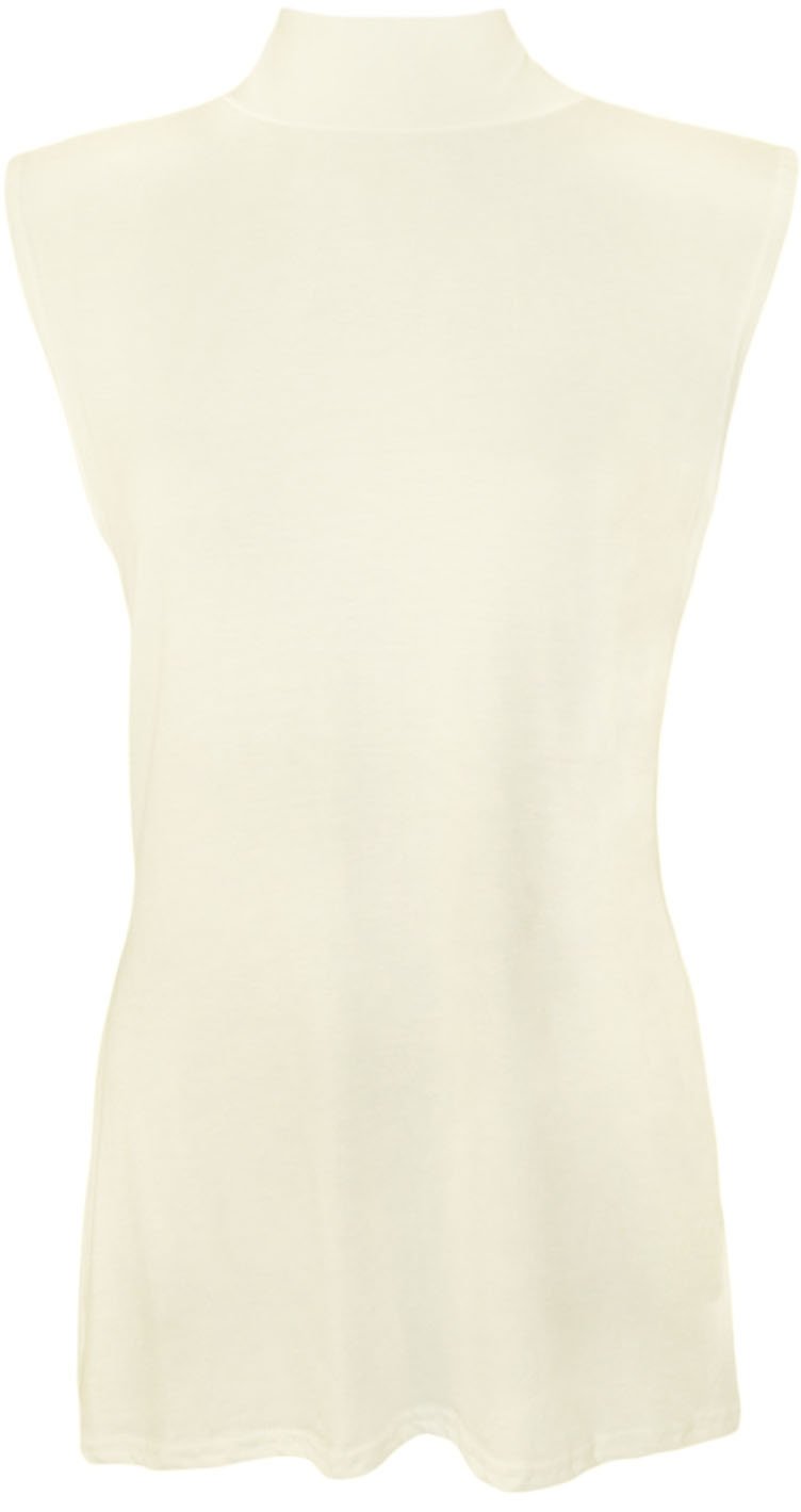 Wearall Women's Cream Plus Size Plain Turtle Neck Sleeveless Top 12-14