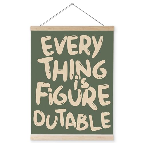 YQDEJ Everything is Figureoutable Inspirational Wall Art Poster Hanger Frame, Positive Affirmations Wall Decor, Motivational Wall Art for Home Office Classroom, 16x24 Inch