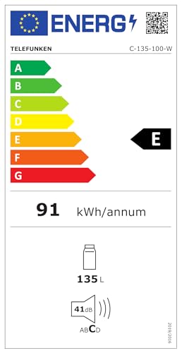 TELEFUNKEN Kühlschrank ohne Gefrierfach | Freistehend | 135 Liter Nutzinhalt | Kühlschrank klein mit Gemüsefach | LED-Beleuchtung | Türanschlag wechselbar | C-135-100-W weiß