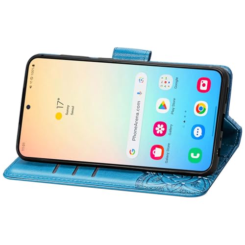 HAOTP for Samsung Galaxy S25 Edge Phone Case Wallet,Women Flip Folio Cover Credit Card Holders Emboss Butterfly Flower PU Leather Purse Wrist Strap Kickstand Case for Samsung Galaxy S25 Edge Blue - image 4