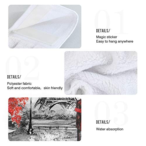 Wellday 2 Pcs Hanging Hand Towels Soft Absorbent Red Paris Couple Towel For Kitchen Bathroom #TOP4