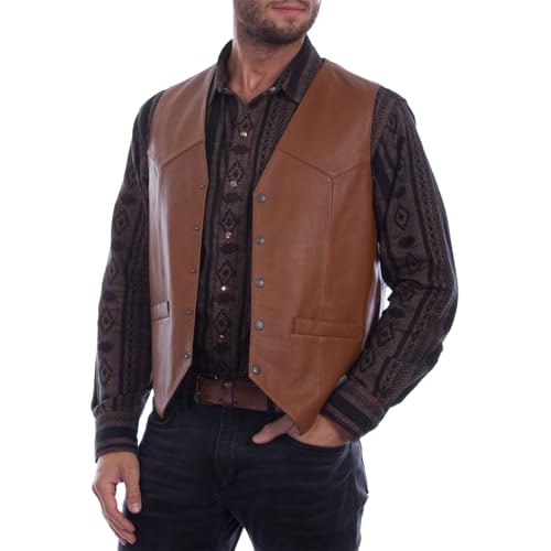 Classic Snap Button Black Motorcycle Leather Vest for Men - Riding Club Adult Motorcycle Vests(Brown,M)