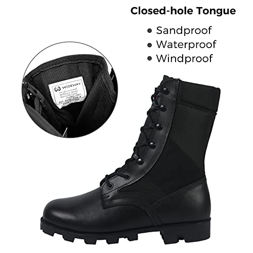 Wideway Men's Jungle Boots Black Military Boots Leather Combat Boots Tactical Army Boots Outdoor Hiking Boots #TOP4