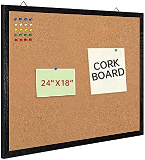Cork Board Notice Board, 24" X 18“ Decorative Hanging Pin Board for Wall with Black Wood Frame, 50 Push Pins Included………
