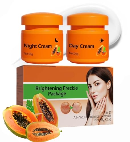 Papaya - Lot De 2 Crèmes Blanchissantes Pour Le Visage,Crème éclaircissante Visage,Crème De Jour Et De Nuit Contre Les Taches De Rousseur,Anti Tache Visagé,Creme Eclaircissante Peau Noir Puissant