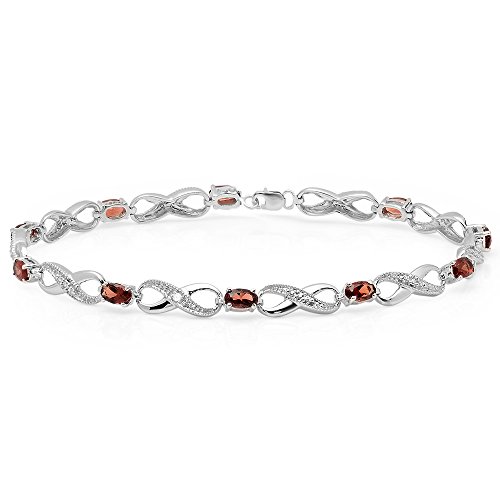 Dazzlingrock Collection 10K Real Oval Cut Garnet & Round Cut White Diamond Ladies Infinity Link Tennis Bracelet, White Gold #TOP22