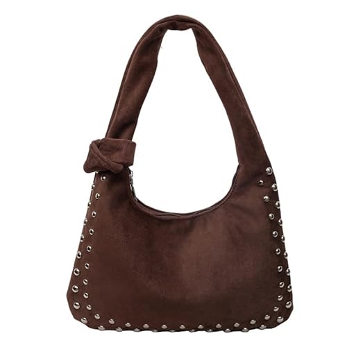 garhomtur - Bolso de mano retro de gamuza sintética con remaches para mujer, gran capacidad, con tachuelas, bolso holgado con asa superior, ropa de calle de los años 2000, café garhomtur - Bolso de mano retro de gamuza sintética con remaches para mujer, gran capacidad, con tachuelas, bolso holgado con asa superior, ropa de calle de los años 2000, café