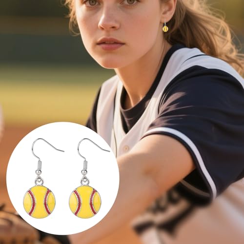 Softball Baseball Dangle Earrings, Stylish Sports Ball Drop Earrings for Women Fans 1.46x0.59in Sports Charms Lovers Player Jewelry Gifts Accessories (Softball)