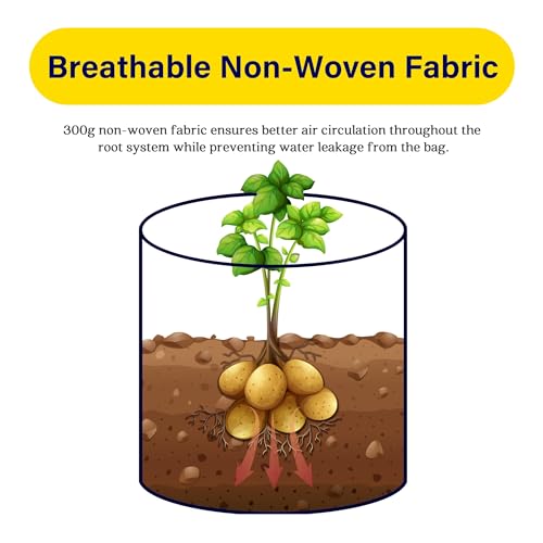 iPower 5 Pack 7 Gallon Potato Grow Bags with Flap, Garden Planting Nonwoven Fabric Pots with Reinforced Handle, Heavy Duty and Aeration Planter Pot for Tomato, Fruits, Vegetables and Flowers, New
