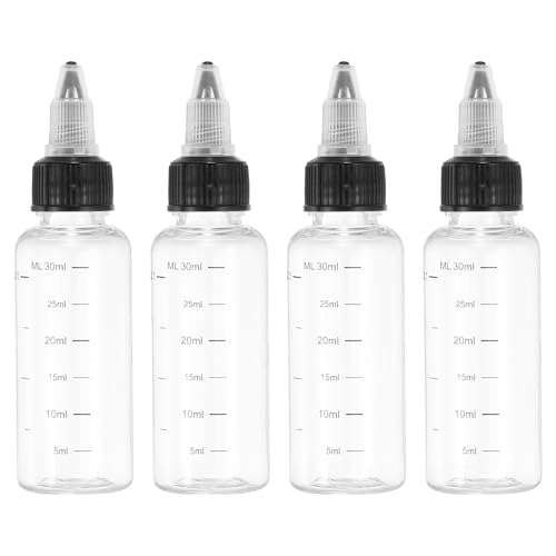 PATIKIL 30 ml/1 OZ Plastic Squeeze Bottles with Black Twist Cap, 4 Pcs Graduated Round Dispensing Bottle Empty Pointed Bottle for Liquids, Crafts, Oils, Condiments, Transparent