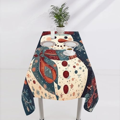 Nappe rectangulaire en tissu lavable avec imprimé patchwork bonhomme de neige - 4