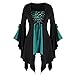 Xmiral Top Camicetta Donna Taglie forti Tunica gotica con lacci a maniche lunghe con paillettes ( 5XL,verde )