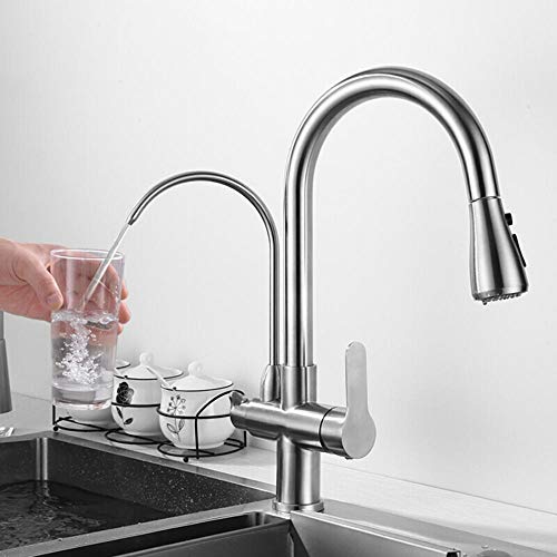 Robinet de cuisine extensible à double sortie d'eau et rotation complète 360°