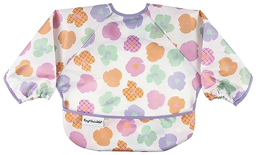 Image of Tiny Twinkle Mess Proof Baby Bib|Waterproof Smock Bib for Eating,Machine Washable Full Sleeve with Pocket(Floral Pop, Small 6-24 Months)