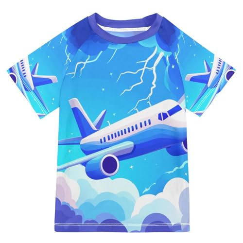 Jucciaco Boys Swing Shirts Tornado Lightning Airplane Rashguard Short Sleeve Kids T-Shirts Sun UPF 50+ Multicoloured