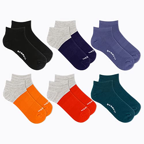 Merrell Unisex-Adult's Recycled Cushioned Socks-6 Pair Pack-Hiking Arch Support & Moisture Management, Gray Assorted, S/M (Men's 5-8.5 / Women's 5-9.5) #TOP1