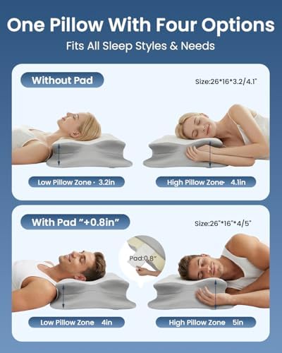 Cervical Pillow for Neck Pain Relief, 4-Height Adjustable Oeko-TEX Memory Foam Contour Pillow for Sleeping, Ergonomic Orthopedic Cooling Neck Pillow for Side Back Stomach Sleepers, Arm Support — view 6