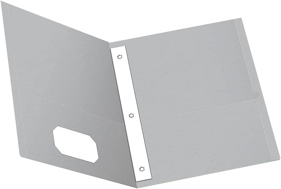Oxford Two-Pocket Folders w/Fasteners, Gray, Letter Size, 25 per Box (57705)