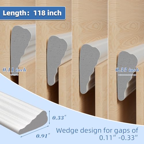 118”Wedge Weather Stripping Door Seal Strip for Door Frame,Self-Adhesive Window Insulation for Winter,Dark Foam Gap Filler for Light Noise Blocker,Front Exterior Door Side Draft Stopper,White