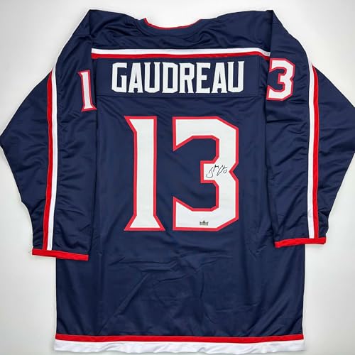 Facsimile Autographed Johnny Gaudreau Columbus Blue Reprint Laser Auto Hockey Jersey Size Mens XL