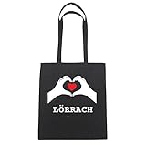 10 Liter JOllify LÖRRACH Baumwolltasche Tasche Beutel B1119black - Farbe: schwarz: Hände Herz
