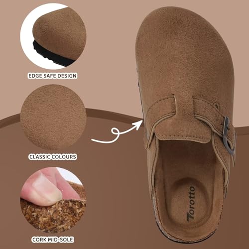 Image of Torotto Kids Suede Clogs Cork Footbed Toddler Slippers with Arch Support & Adjustable Straps for Boys Girls Indoor & Outdoor