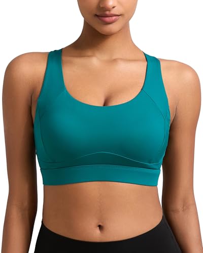 Image of RUNNING GIRL Sports Bras for Women, Moulded Cup High Impact Workout Green Sports Bra Racerback Yoga Bra High Support(WX3068 Storm Teal L)