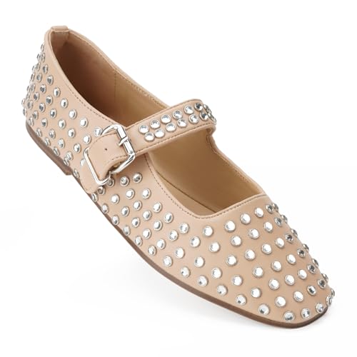 FUNKYMONKEY Women's Diamond Square Toe Mary Jane Flats with Adjustable Buckle Casual Comfort Shoes2